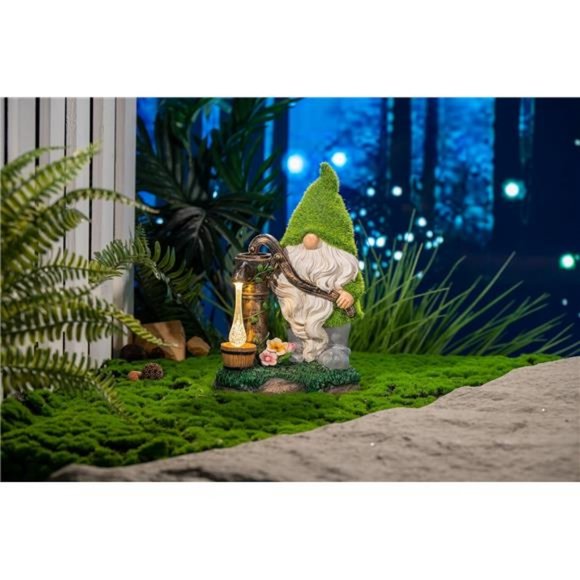11.4" Garden Gnomes Decorations for Yard with Solar Lights, Cute Flocked Garden - Picture 3 of 7
